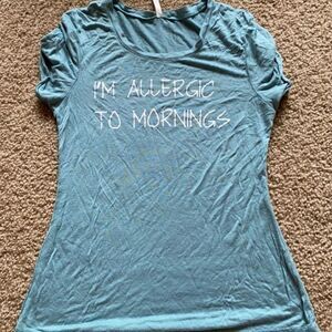 Women’s Blue Allergic to Mornings Funny Graphic Tshirt